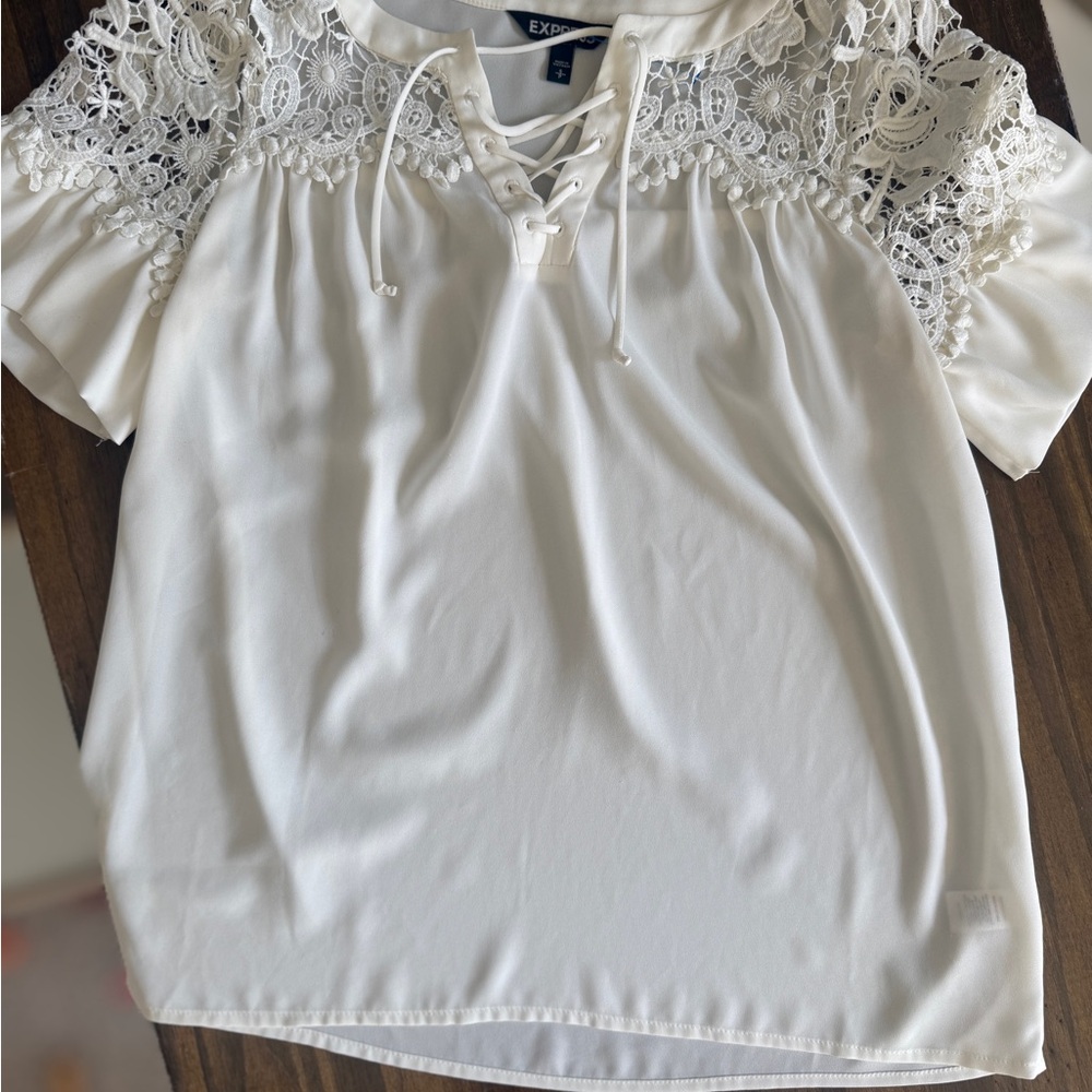 Express White Lace Accent Blouse